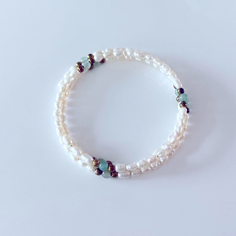 Freshwater Pearl & Jade Bead Wrap Bracelet